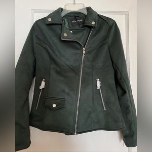 Bellivera Faux Suede Moto Jacket Green Small S